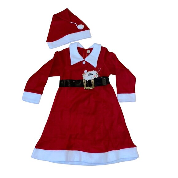 Lilax Other - Lilax Fleece Santa Dress Red White Size 6 Girls Christmas Hat Holiday Fleece Kid